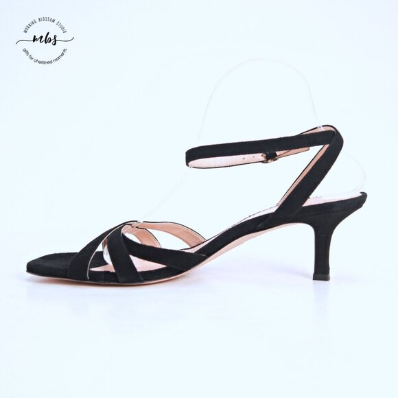 J. Crew Violetta Leather Ankle Straps Kitten Heel Sandals Black Women 11 - Picture 8 of 12